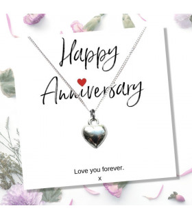 Necklace Silver heart charm 16 inches chain with Happy Anniversary message card