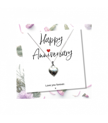 Necklace Silver heart charm 16 inches chain with Happy Anniversary message card