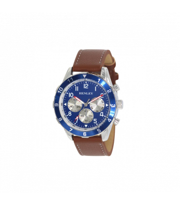 Watch Henley Men's Multi Eye Classic Blue Dial Brown Sports Leather Strap 44mm