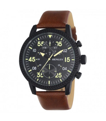 Watch Black Dial Bold Textured Sports Black Faux Leather Strap 44mm