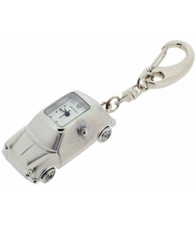 Alloy Silver Mini Car Clock Key Ring 2cm x 2.2cm x 5cm Elegant Unisex Accessory