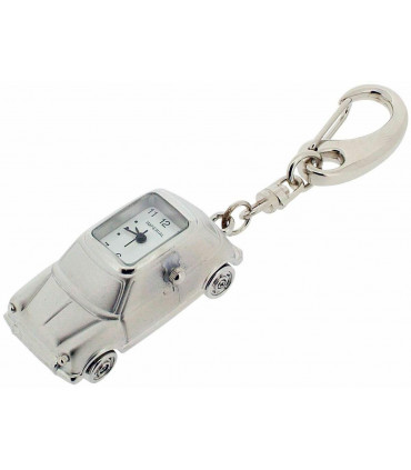 Alloy Silver Mini Car Clock Key Ring 2cm x 2.2cm x 5cm Elegant Unisex Accessory