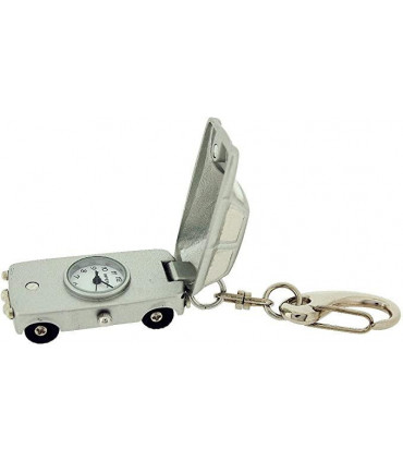 Alloy Silver Mini Car Clock Key Ring 2cm x 2.2cm x 5cm Elegant Unisex Accessory