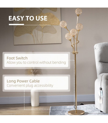 Crystal Floor Lamp Gold 156H  Crystal 5 Light Upright Standing Lamp