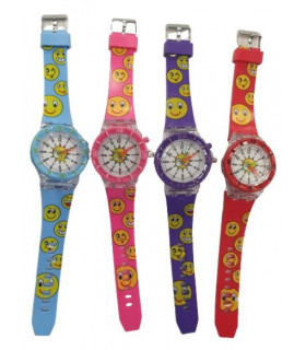 Kids Multifunctional Luminescent Quartz Happy Face PU Strap Assorted Watch