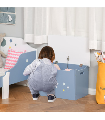 Kids Wooden Toy Box Children Storage Chest Blue White MDF 35.5H x 55L x 34Wcm