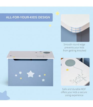 Kids Wooden Toy Box Children Storage Chest Blue White MDF 35.5H x 55L x 34Wcm