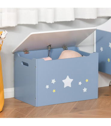 Kids Wooden Toy Box Children Storage Chest Blue White MDF 35.5H x 55L x 34Wcm
