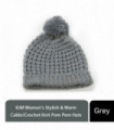 Ladies Winter Knitted Beanie with Bobble Pom Pom, Grey