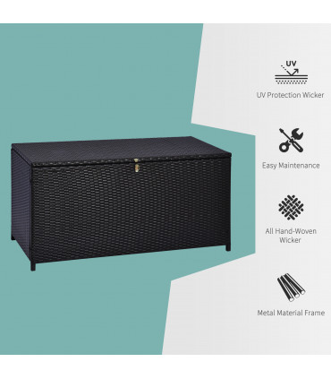 Rattan Storage Box Dark Brown 113L x 45W x 56H cm Large Garden Chest Wicker