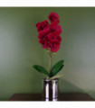 Artificial Orchid Red with Silver Pot Real Touch Leaves 7 Flowers 46cm