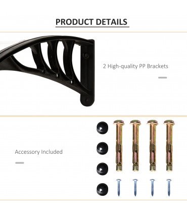 Polycarbonate Clear Curved Awning 75cm x 120cm x 23cm UV Protection Sturdy Frame