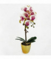 Artificial Harlequin Orchid - Pink with Gold Pot, Real Touch Leaves, 9 Flowers