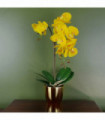 Artificial Orchid - Yellow with Gold Pot - Real Touch Leaves - 48cm Height