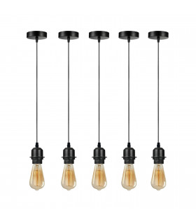 Pendant light holder Black Metal/PVC 5 Pack Industrial E27 Lamp Holder Light