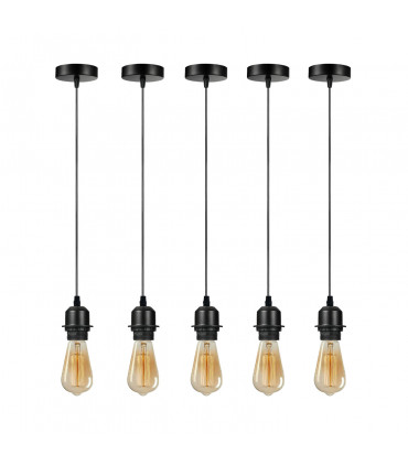 Pendant light holder Black Metal/PVC 5 Pack Industrial E27 Lamp Holder Light