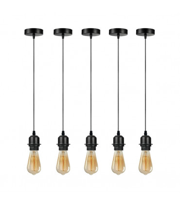 Pendant light holder Black Metal/PVC 5 Pack Industrial E27 Lamp Holder Light