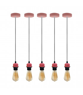 Pendant Light Holder, Pink Metal/PVC E27 Lamp Holder Light, 5 Pack Industrial