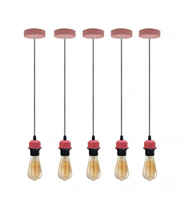 Pendant Light Holder, Pink Metal/PVC E27 Lamp Holder Light, 5 Pack Industrial