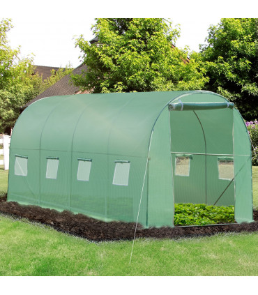 4x2 m Polytunnel Walk-in Greenhouse with Zip Door and Windows-Green