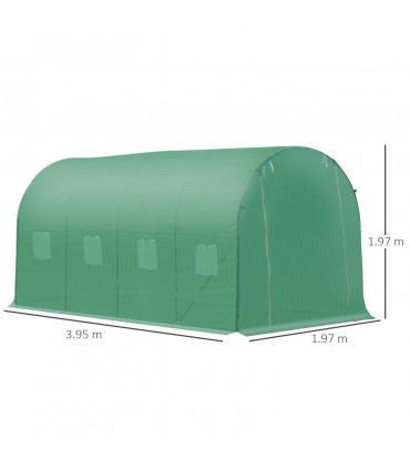 4x2 m Polytunnel Walk-in Greenhouse with Zip Door and Windows-Green