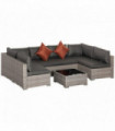6-Seater Patio PE Rattan Sofa Set, w/ Tempered Glass Coffee Table Grey