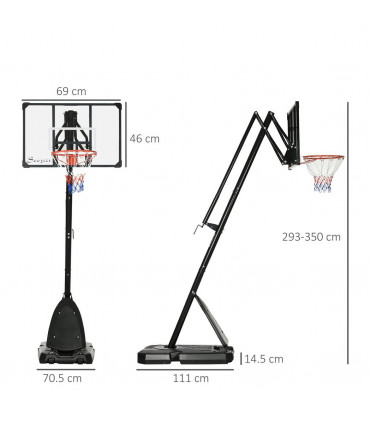 Adjustable Basketball Hoop with Weighted Base, Wheels, 2.4-2.9m