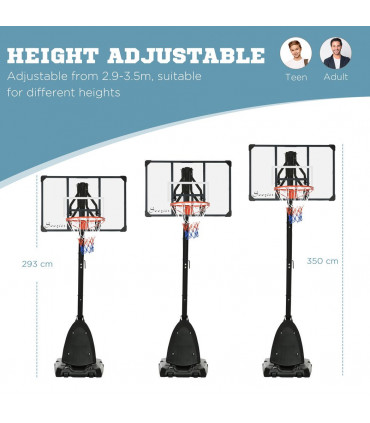 Adjustable Basketball Hoop with Weighted Base, Wheels, 2.4-2.9m