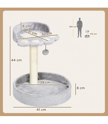 44cm Cat Tower with Sisal Cat Scratching Post, Cat Claw Shape, Light Grey