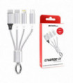 AA CHARGE-iT Premium 3in1 Cable (0.1M) USB-C To 8 Pin/USB-C/Micro USB - Silver