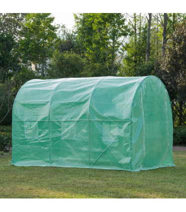 Green 300cm x 200cm x 200cm Polytunnel Walk-in Greenhouse Zip Door Windows