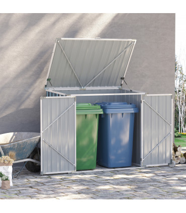 2-Bin Steel Rubbish Storage Shed w/ Double Locking Doors Outsunny