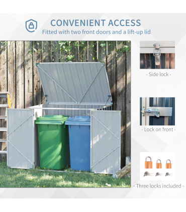 2-Bin Steel Rubbish Storage Shed w/ Double Locking Doors Outsunny