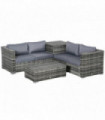 Garden Rattan Corner Sofa Set Table w/ Cushion Grey Steel Plastic Rattan