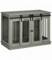 Dog Crate Furniture Grey Steel and Particle Board 120L x 60W x 88.5H cm