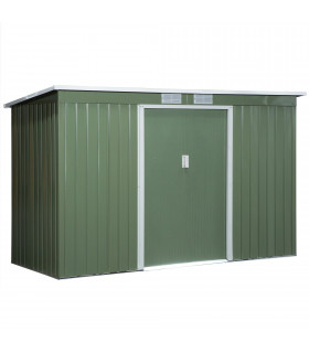 Corrugated Metal Shed Green 280cm x 130cm x 172cm Pent Sliding Lockable Door