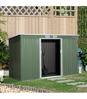 Corrugated Metal Shed Green 280cm x 130cm x 172cm Pent Sliding Lockable Door