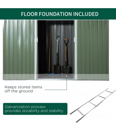 Corrugated Metal Shed Green 280cm x 130cm x 172cm Pent Sliding Lockable Door