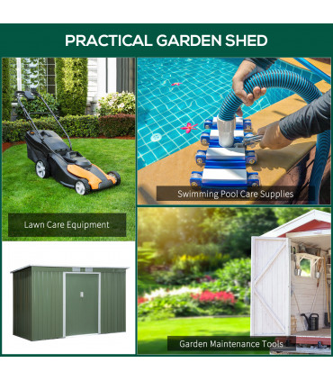 Corrugated Metal Shed Green 280cm x 130cm x 172cm Pent Sliding Lockable Door