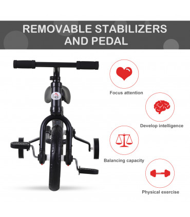 Kids Balance Training Bike Toy w/ Stabilizers For Child 2-5 Years Black