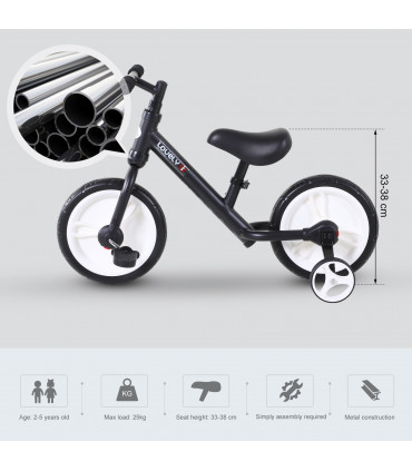 Kids Balance Training Bike Toy w/ Stabilizers For Child 2-5 Years Black