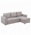HOMCOM Linen-Look L-Shaped Sofa Bed w/ Storage Bed Sleeper Flat Studio Grey