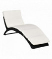 Sun Lounger Black PE RATTAN 78H x 156W x 59Dcm Garden Folding Recliner Chair