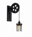 Wall Lamp Vintage Industrial Pulley Wheel Iron Art Black With Bulb Metal