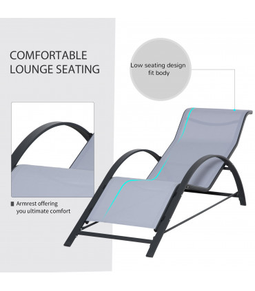 3Pc Garden Recliner Sunbathing Chair with Table, Light Grey