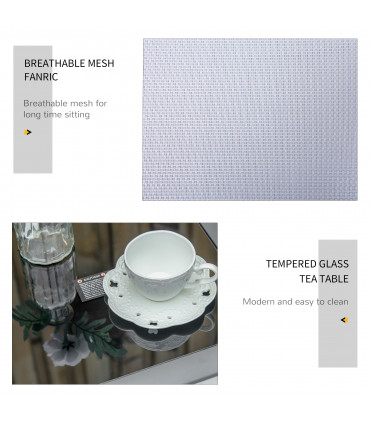 3Pc Garden Recliner Sunbathing Chair with Table, Light Grey