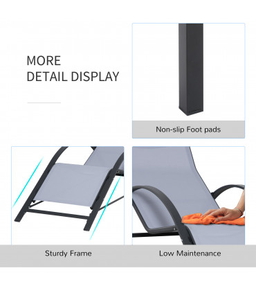 3Pc Garden Recliner Sunbathing Chair with Table, Light Grey
