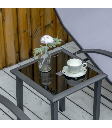 3Pc Garden Recliner Sunbathing Chair with Table, Light Grey