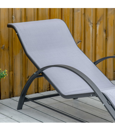 3Pc Garden Recliner Sunbathing Chair with Table, Light Grey