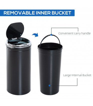 Sensor Trash Can 42L Stainless Steel Black 30.5cm x 30.5cm x 68cm
